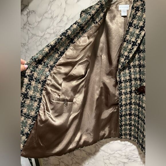 Soft Surroundings Women's Check Plaid Green Tweed Knit Yorkshire Jacket - Picture 5 of 7